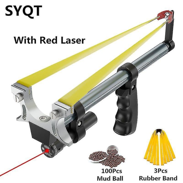 Högprecision teleskopisk power katapult gummibälte med röd laser rostfritt stål utomhus jakt leksak Läderpaket (FMY) D