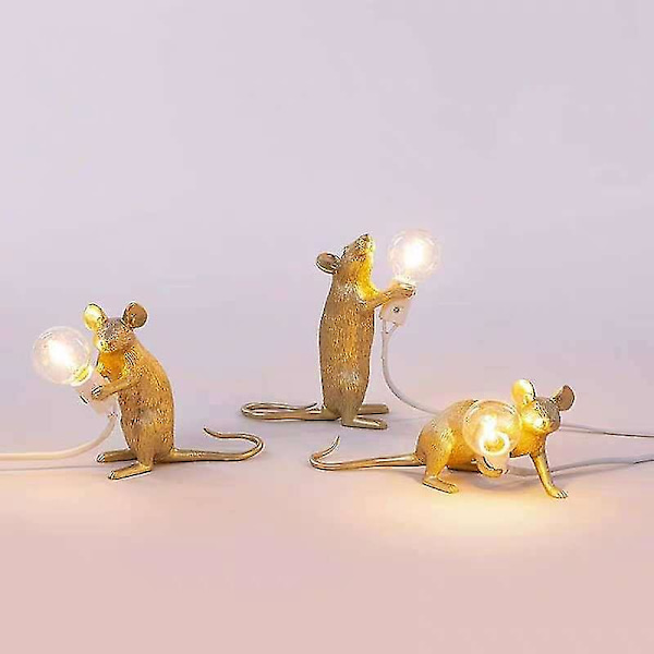 Musebordlampe Nordiske dyrelamper Stue Spisestue Soverom Klær Butikk Tegneserie Mus Harpiks Bordlampe Dau  (FMY) gold mouse lying down