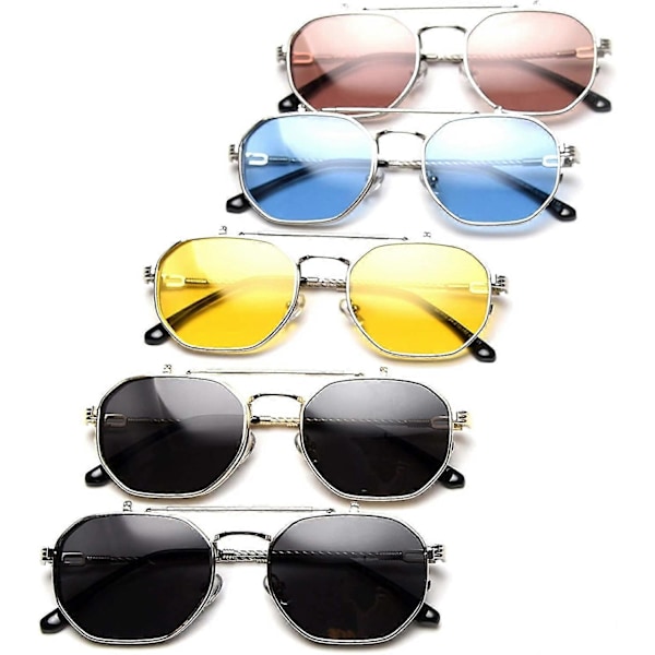 Käännettävät Aurinkolasit Miehille ja Naisille Polarisoitu Steampunk Käännettävät Aurinkolasit Kaksoislinseillä (FMY) Silver Frame-Blue Lens