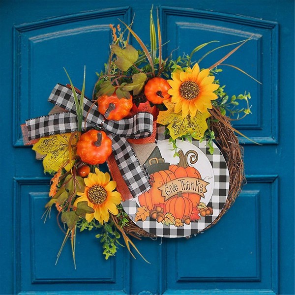 Höstkrans för ytterdörren, Thanksgiving-krans, Skördedekoration för bondgårdens veranda, Thanksgiving-dekoration (FMY)