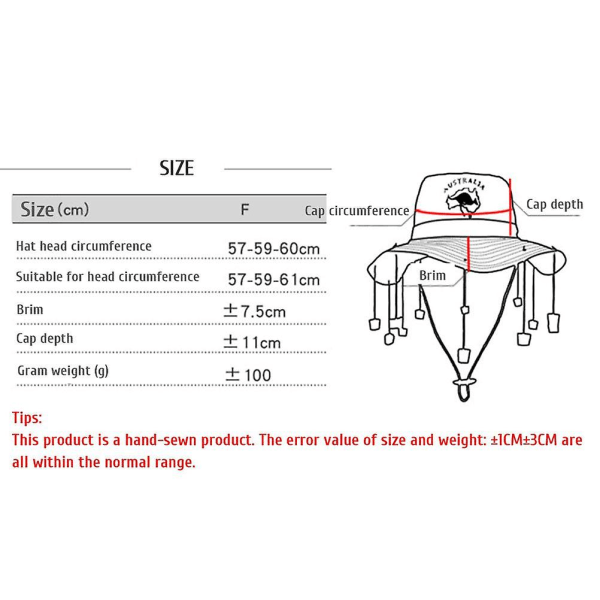 Australsk hat med kork til voksne fancy style kjole hat fest tilbehør kit Australien dag hat 57cm/59cm/61cm  (FMY) 59cm