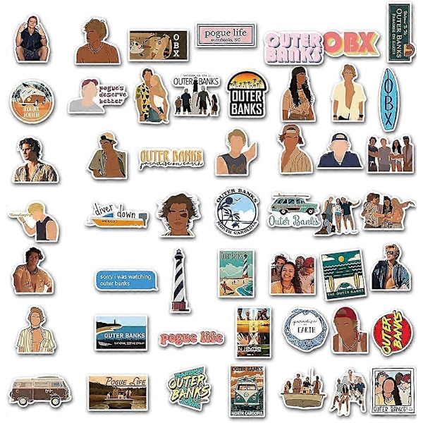 100 kpl OuterBanks OBX Pogue Life vinyyliä vedenkestäviä tarroja tarroja kannettavalle tietokoneelle, lehtiöille, vesipulloille, rullalaudoille, John B JJ tarrat lahjaksi (FMY)