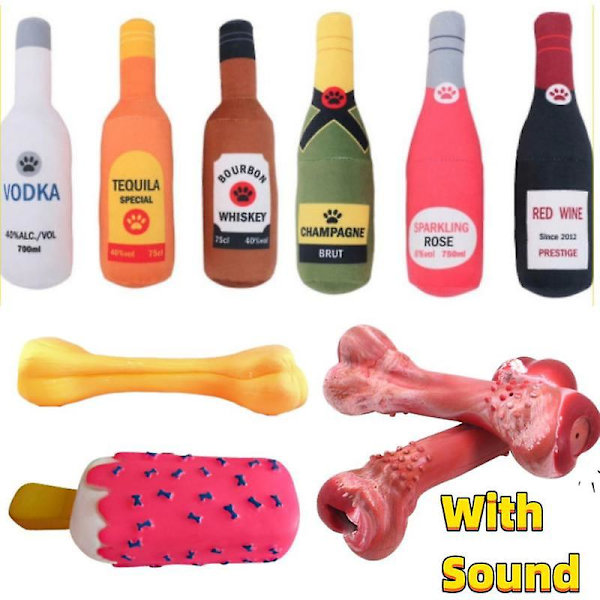 Plush Leksak för Hundar, Pipande Tryckt Ölburksformad Leksak, Tålig Mot Hundbett, Rengör Tänderna, Tuggleksak (FMY) vodka
