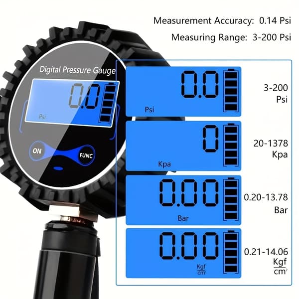 Digital däckpump med tryckmätare - 200 PSI (med 3st kopplingar) (FMY) Black