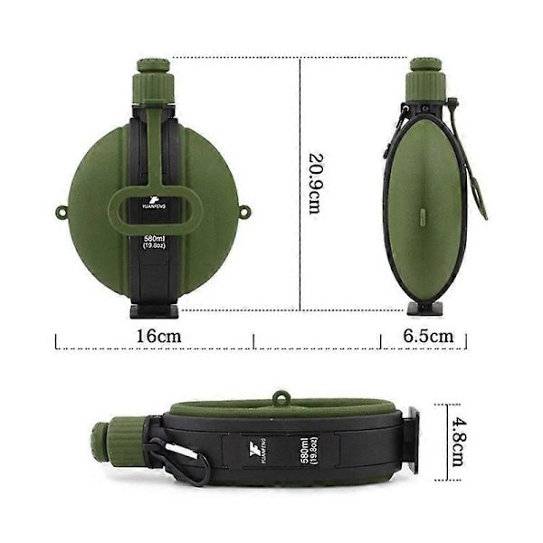 580ml Hopfällbar Silikonvattenflaska med Kompass (Ingen FDA, BPA-fri) - Svart (FMY) Multicolor Army Green