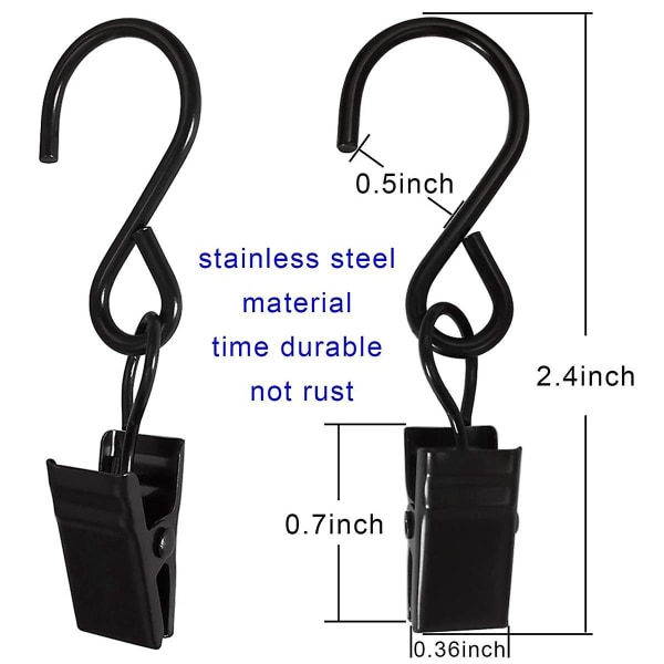 50 kpl Ruostumattomasta Teräksestä Valmistettuja S-Koukkuja Verhoklipsejä, Ripustusjuhlavalojen Klipsejä, Leirintätelttoja, Pihojen Koristeluun, Musta (FMY)