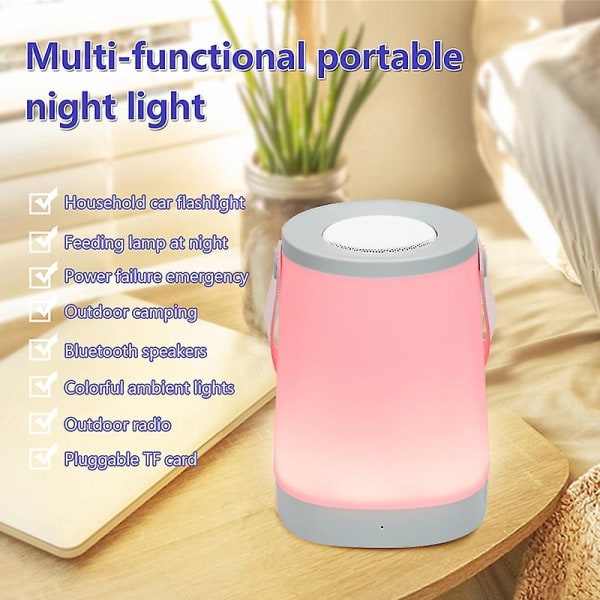 Uppladdningsbart LED-nattljus Bluetooth högtalare Nattlampa för barn i sovrummet Sänglampa Utomhuscampingljus Tältlykta (FMY)