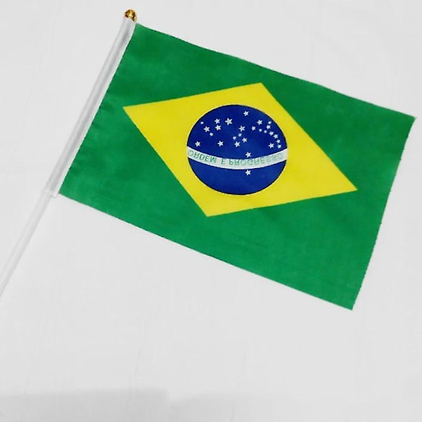 5 kpl Brasilian lippua 21x14 cm polyesteri käsin heiluttava Brasilian lippu lipputangon kanssa kansallinen banneri muovilla (FMY)