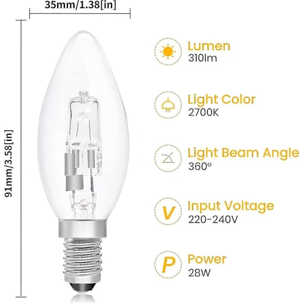 10-pakke B15d Halogenpærer, Dimmbare 42w C35 Halogen Lyspærer 42w B15d Øko Halogenpærer B15d Lyspærer Små Bajonett (FMY)