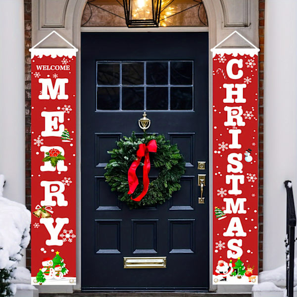 1 Par Festlig God Jul Veranda Banner Set - Hållbar Polyester, Ingen Ström Behövs, Lätt att Hänga, Väderbeständig, Perfekt för Semester & (FMY) Polyester