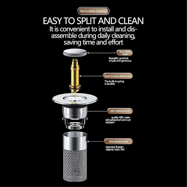 -Up Sink Drain Strainer with Removable Stainless Steel Strainer Basket Catch, Sink Stopper Replacement,  (FMY) Silver