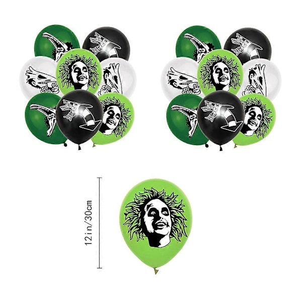 Beetlejuice-teemainen syntymäpäiväjuhlatarvikkeet, ilmapallosetti, banneri, kakun ja cupcake-koristeet (FMY)