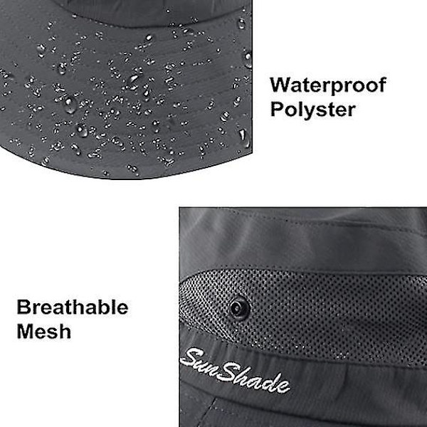 Dam sommar solhatt bred brätte utomhus UV-skydd hatt hopfällbar hästsvans hink keps för strand fiske vandring  (FMY) Grey