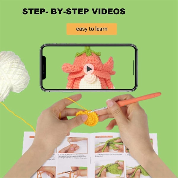 Hæklesæt til begyndere, 3 stk. Wobbles hæklesæt, inklusive trin-for-trin instruktioner og video tutorials (FMY)