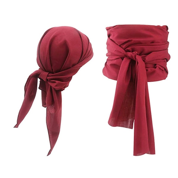 Piratdräkt Pirattema Huvudduk Bälte Set Lätt Cosplay Dräkt för Fester Halloween Jul Scenföreställningar Rekvisita (FMY) Wine Red One Size