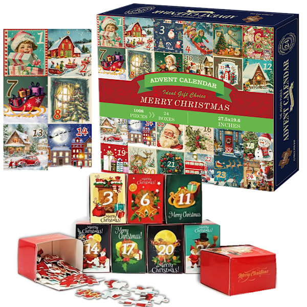 Adventskalender 2024 Julpussel för Vuxna Julnedräkningskalender Pussel Pussel, 24 Dagar av Jul Adventskalender Vi  (FMY) C