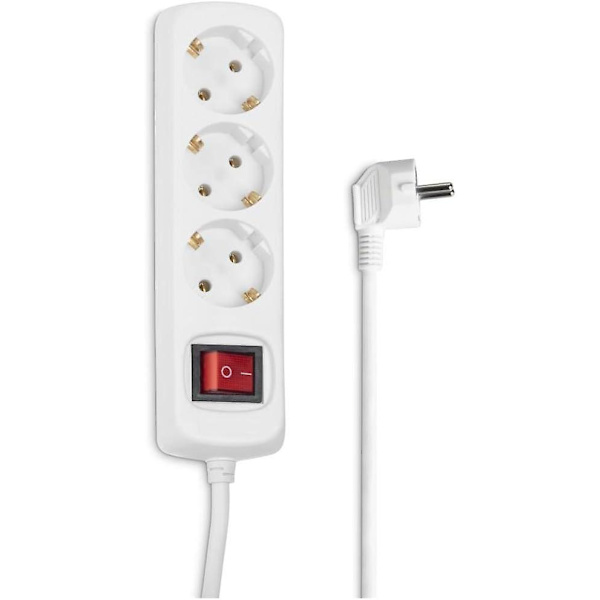 Stikdåse 3-vejs med afbryder, 3m, Hvid, 1800w, EU-stik  (FMY)