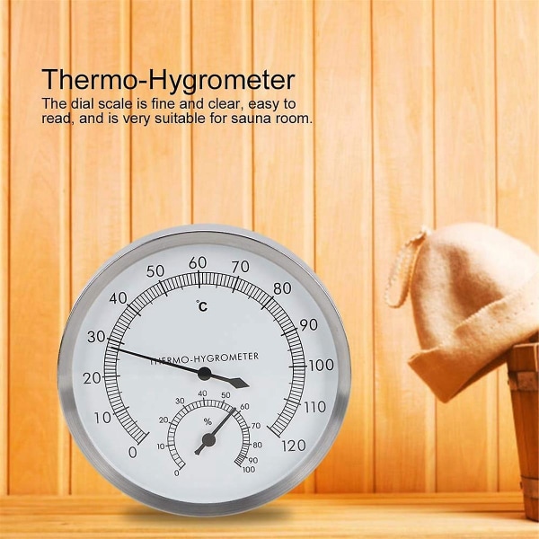 -hygrometer 2-i-1 rustfrit stål saunarumstermometer Hygrometer -hygrometer Saunarumtilbehør (FMY)