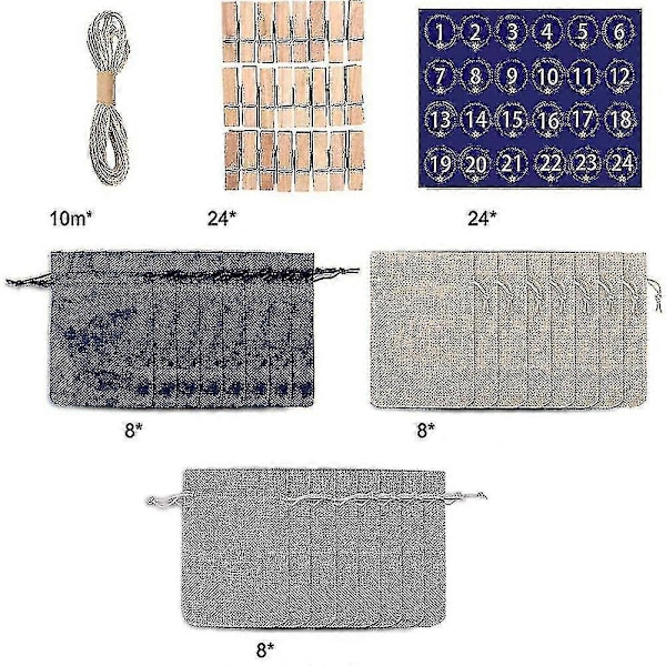 24 Adventskalender Til Fyldning, Stofpose Adventskalender Til Mænd Kvinder Børn (FMY)