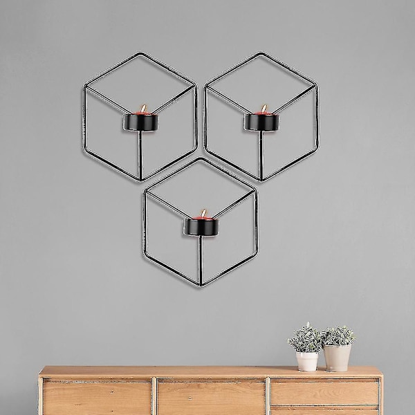 Nordisk stil 3D geometrisk ljusstake i metall, väggljusstake, heminredning, prydnad (FMY) black