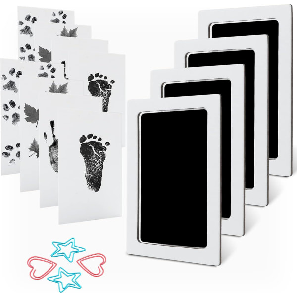 Baby-håndaftryks- og fodaftryksblæksæt til kæledyrspoteudskrivningssæt med 4 blækpuder og 8 trykkort blækfrit printsæt (FMY)