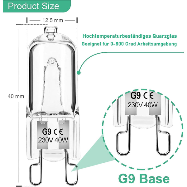 G9 Glödlampa 40W 230V Dimbar Varmvit, G9 Halogenlampa 300c Tolerans, G9 Ugnlampa För Mikrovågsugn Spis Taklampor, 12-pack (FMY)