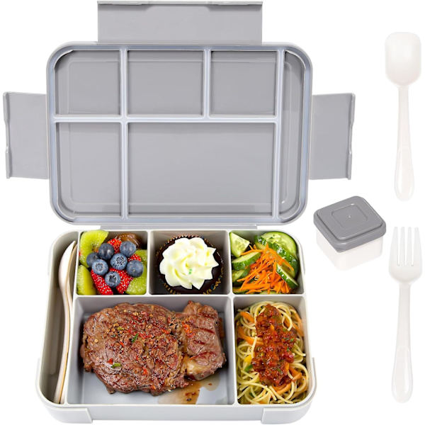 Lunsjboks for barn med rom  1330 ml lunsjboks for barn  lekkasikkert matboks med 6 rom bestikk mikrobølgeovnsikker (Deg  (FMY)