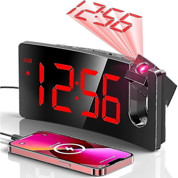 Projektio-herätyskello, digitaalinen kello 180 asteen kääntyvällä projektorilla, 3 tasoinen kirkkaushimmennin -sx  (FMY) Red Digit red Projection