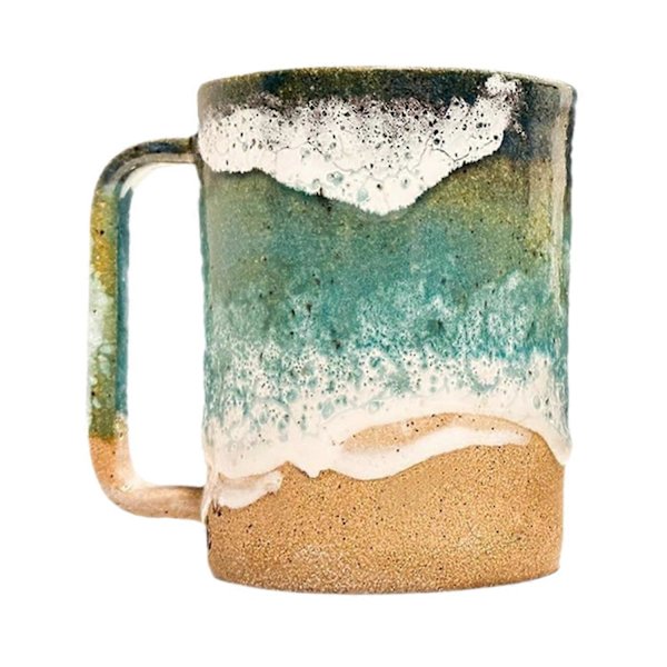 Paw Print Ocean Shoreline Keramik Kop, Håndlavet Bølge Mønster Te Kop 11oz/15oz Havskum (FMY) L B