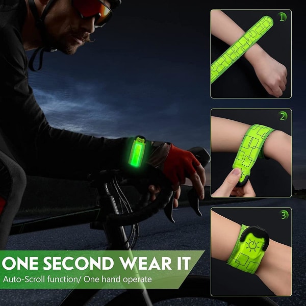 Oppgrader LED-armbånd for løping (2 pakke), USB-oppladbare reflekterende armbånd, lysbånd med høy synlighet for løpere (grønn) (FMY)