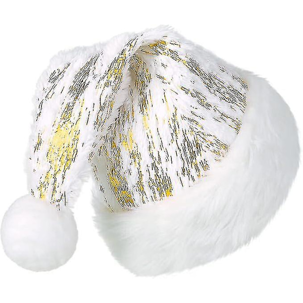 Julemandshue til Voksne, Deluxe Hvid Fløjl Julemandshue med Blødt For, Julemandshue med Rød Silke til Mænd og Kvinder (FMY) Golden