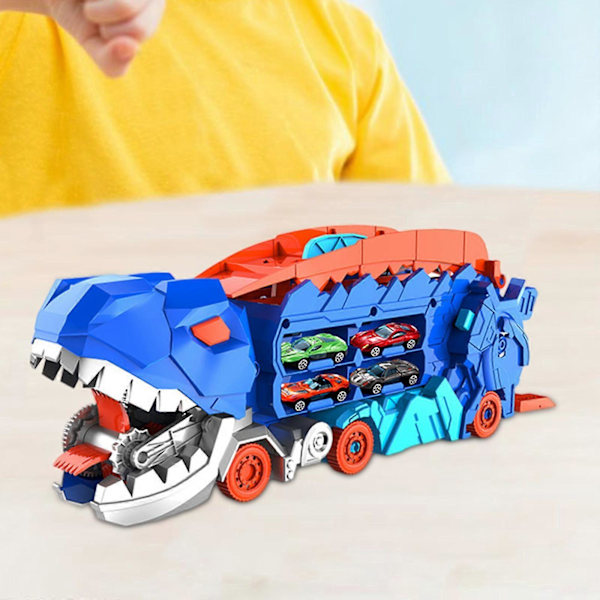 Dinosaurie Lastbil Ätande Bilar Leksak Transport Lastbil Bärare Pojkleksaker Dinosaurie Paradis Rutschkana Dinosaurie Bil Fordon Lekset Bebisar(FMY) 4 Mini Cars 43.2cmx14.3cmx17.5cm