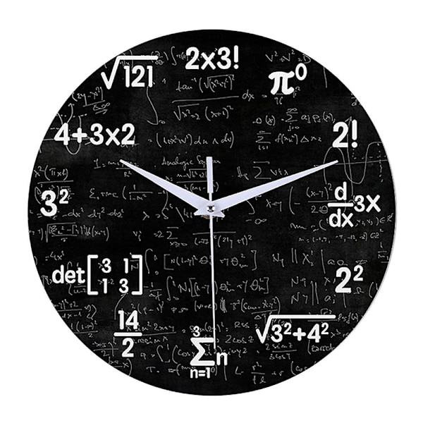 Matematikväggklocka, Matematik klocka, för barn Matematikformler Ikoner Väggklocka Klassrumsdekoration, Present till Lärare  (FMY) black