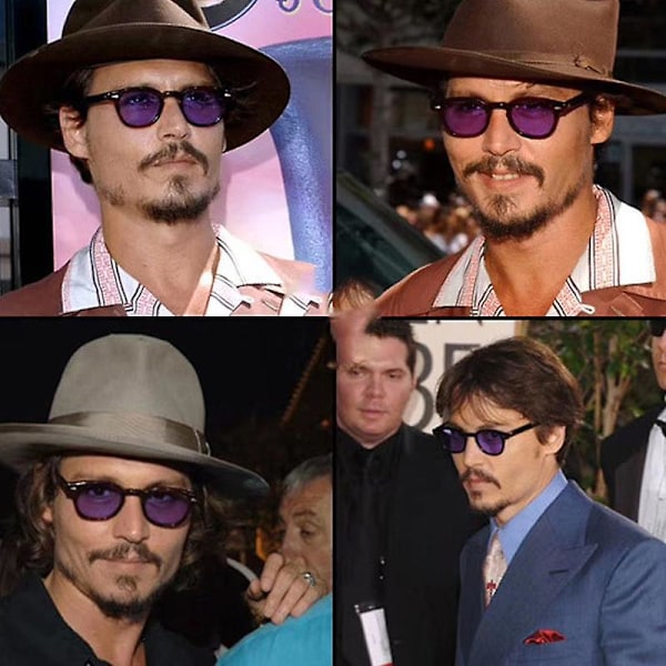 Mode Johnny Depp Stil Runde Solbriller Mænd Klar Tonede Linser Mærke Design Party Show Solbriller Til Mænd Blå Oculos De Sol (FMY) 3019 C1 As shown