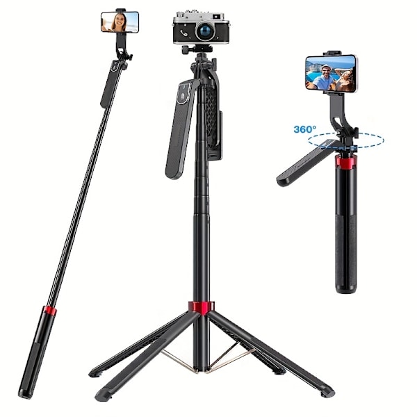 72\" Selfie Stick Stativ, Bärbar Kamerastativ, P185, 1.85M, Allt-i-ett Utökbart Telefonstativ med Trådlös Fjärrkontroll 360° Rotering (FMY) P185-Black-Red