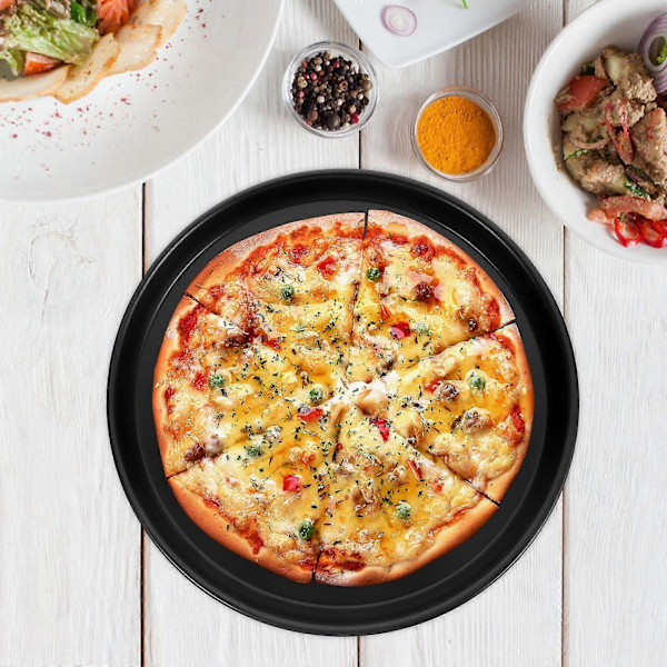 Mångsidig Mikrovågsugns Pizza Crisper Pan Non-Stick Pizzapanna Rund Pizzapanna Mikrovågsugn Bakplåt Pajform för Kök (FMY) Black 31.50X31.50X1.80CM