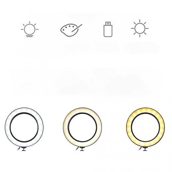 Selfie Ring Light Stativ for Live Stream/sminke, Klips på, Fleksible armer  (FMY)