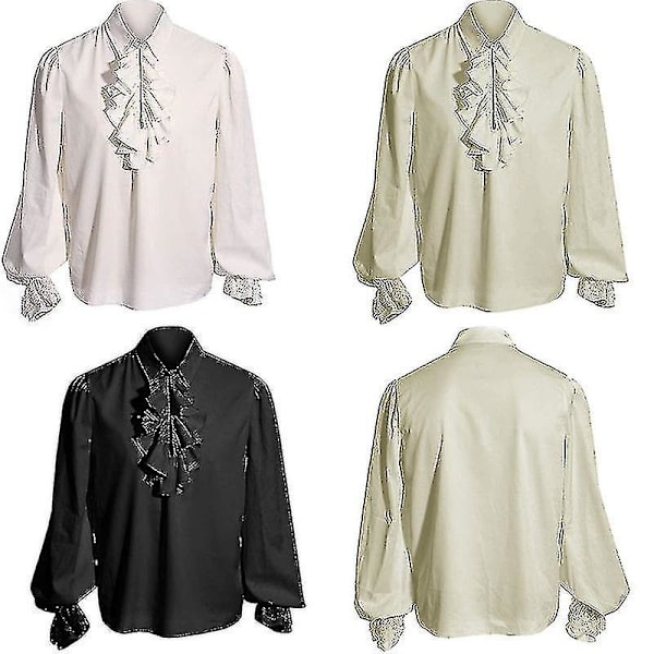 Miesten merirosvopaita vampyyri renessanssi viktoriaaninen asu vaatteet  (FMY) beige S