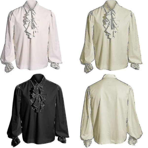 Piratskjorte til mænd Vampyrrenæssance victoriansk kostumetøj (FMY) beige S