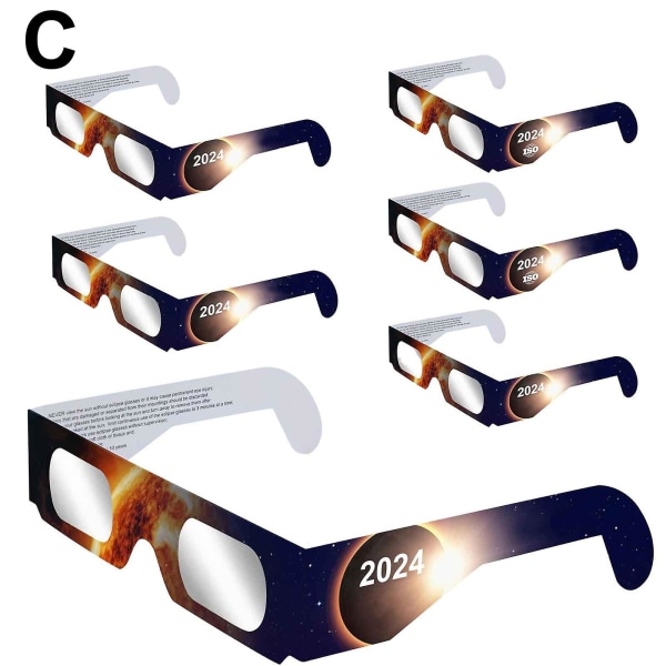6-pack Solförmörkelseglasögon, CE&ISO-certifierade Eclipse-glas för soltittande, optisk kvalitet Säkra glasögon för direkt solljusvisning (FMY) C