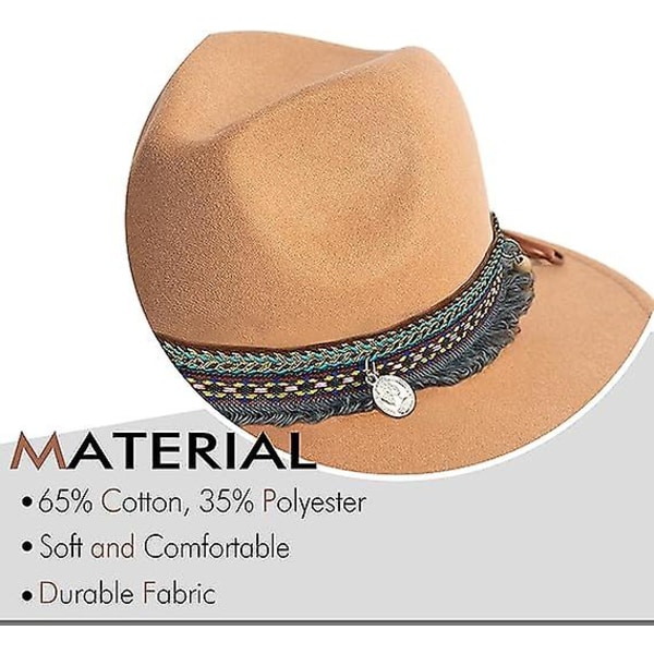 Fedora-hat i filt til kvinder, panamahatte med bred skygge med kvast (FMY)