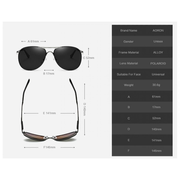 Aviator solglasögon för män kvinnor polariserad - Uv 400 skydd med case 61 mm (FMY)