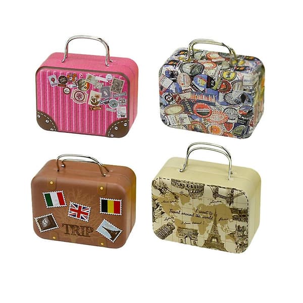 4-pack Vintage Mini Resväska-askar Godisask Plåt Presentask (FMY)