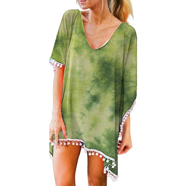 Baddräkt i chiffong för damer Strandbaddräkt Cover för badkläder --- Gröna blad Nsize L (FMY)