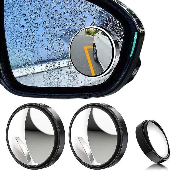Uni-fine 2 stk 360 drejeligt blindvinkelspejl til bil, HD krystalglas vidvinkel vingespejl Vandtæt Holdbar trafiksikkerhed (sort) (FMY)