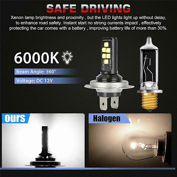 4X H7 LED-hovedlys Lavstrålelys Pærer 60000LM 6000K 220W Kald Hvit  (FMY)