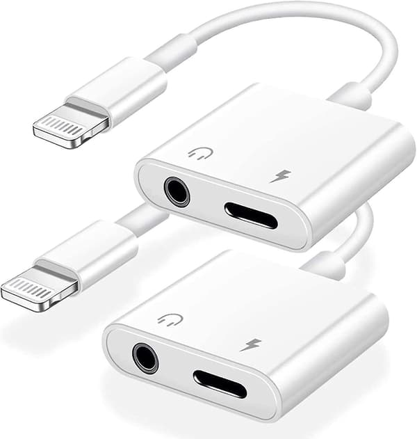 2-pak iPhone Hovedtelefonadapter, 2-i-1 Lightning til 3,5 mm Lyd + Oplader