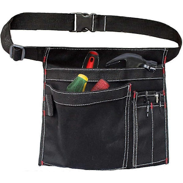 Værktøjsbæltepose, 12OZ Multifunktionel Canvas Forklæde Værktøjslommer med Justerbar Bælteklips (FMY) Black