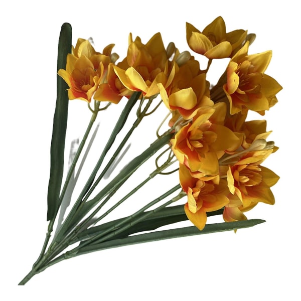 1 bukett konstgjord blomma Realistiskt utseende Ingen vattning Ej vissen 7 gafflar 21 huvuden Simulering påskliljor Blomma med gröna blad för hemmet (FMY)