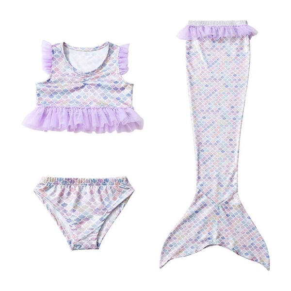 3 stk Jentebadedrakter Havfrue For Svømming Havfrue Kostyme Bikinisett For Store Jenter Bursdagsgave 3-12 år (120) (FMY)